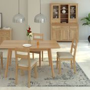  Scandi oak dining set. Extending oak table 1.2mt to 1.5mt with 4 low back chairs was £915 now £799.